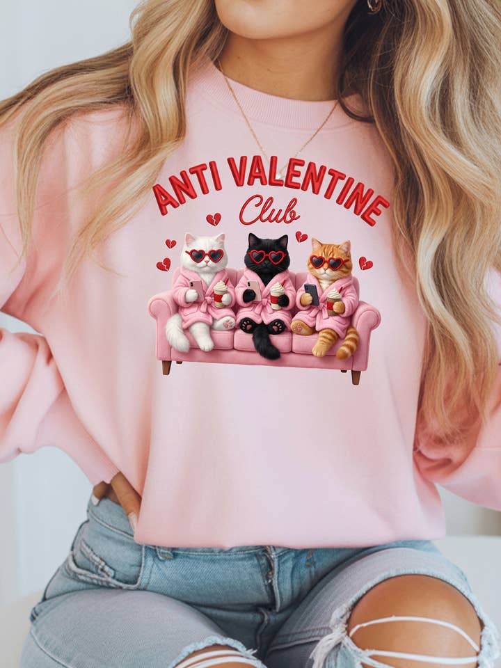 Anti Valentine Club Sweatshirt - Gildan Softstyle for wholesale by Rainwater Designs