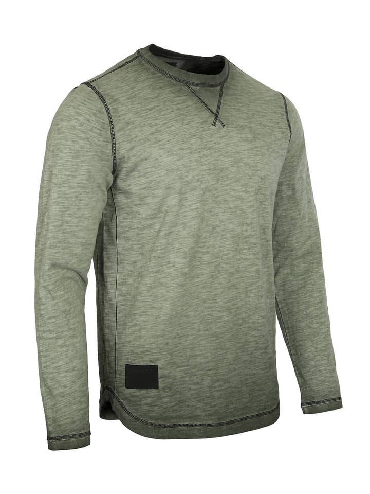 ZIMEGO - Wholesale T-Shirt - Men's - Men's Long Sleeve Crew Neck Vintage Garment Wash T-Shirt