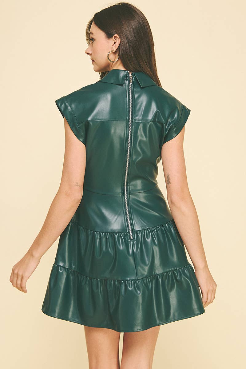 PINCH - Wholesale Dress - Women's - PU LEATHER TWIST DETAIL TIERED MINI DRESS - 6418D10