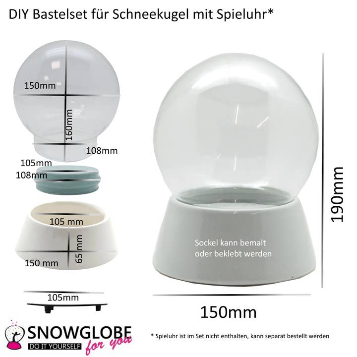 Schneekugelhaus - Wholesale DIY Craft Kit - 150mm DIY snow globe set white with porcelain base1