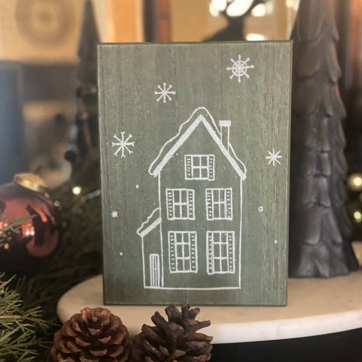Collins Painting & Design - Wholesale Sign - FR-3717 - Glitter House Dk. Green Wash Christmas Box Sign