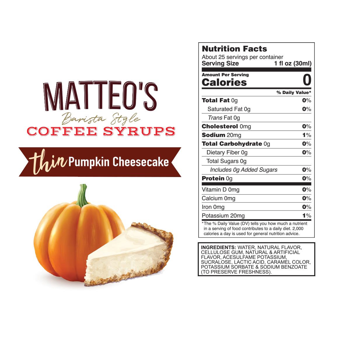 Matteo's - Wholesale Iced Coffee/Cold Brew - Matteo's Sugar Free Coffee Syrup, Pumpkin Cheesecake, 0 Calories, 0 Sugar, Keto Friendly2