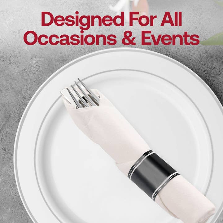 Smarty had a Party - Wholesale Assorted Cutlery Set - Silver Plastic Cutlery in White Napkin Rolls Set - 10 Guests4