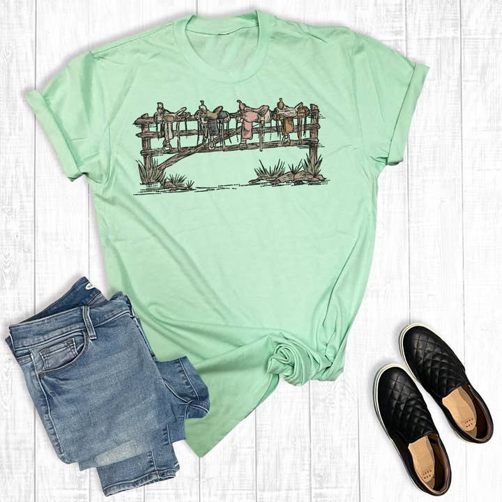 Western Back In The Saddle Again Graphic Tee for wholesale by The Way Down South