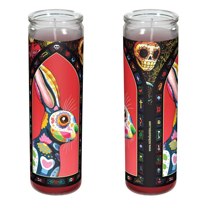Day of the Dead Rabbit Candle - “Coneja” for wholesale by Nicholas Ivins Art & Illustration