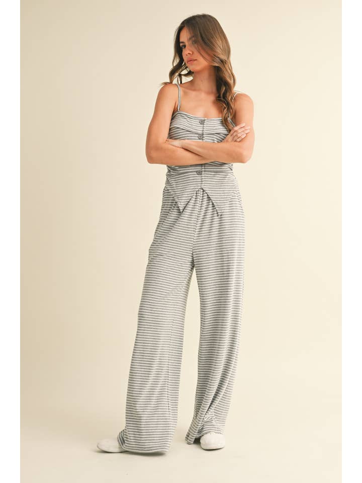 Klesis - Wholesale Top & Pant Set (NOT Loungewear) - Women's - IST5681 STRIPED KNIT CAMI WITH STRAIGHT LEG PANTS SET