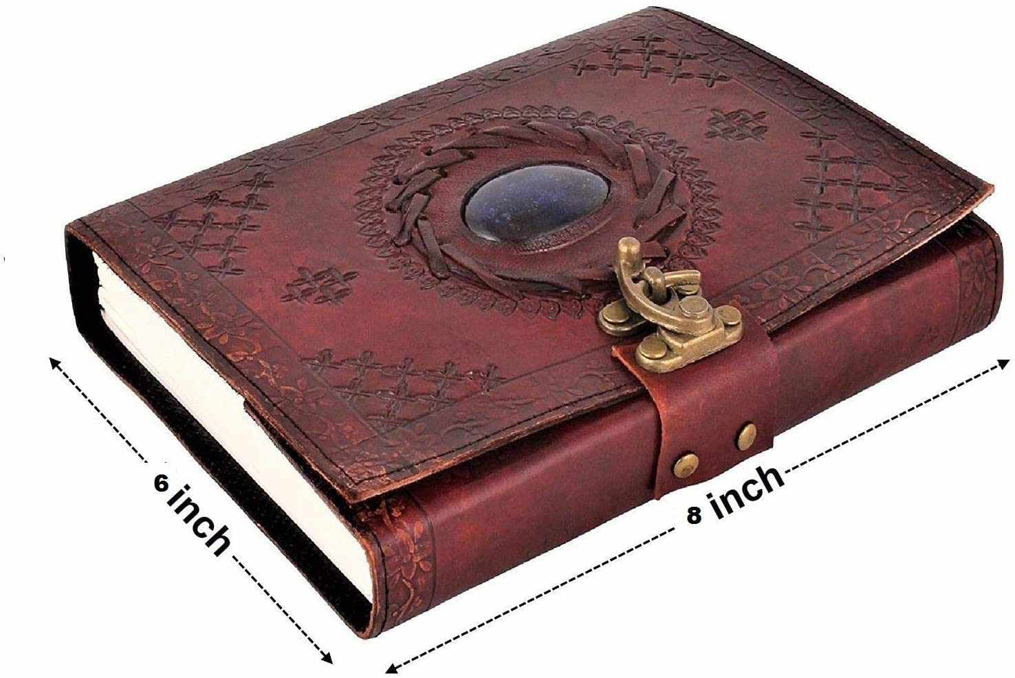 Tuzech Leather - Wholesale Journal/Diary - TUZECH Handmade Office Home Daily Use, Poem Writing Beautiful Pure Leather Luck Stone Bound Journal/Diary with C-Lock for Men and Women 8 Inches8