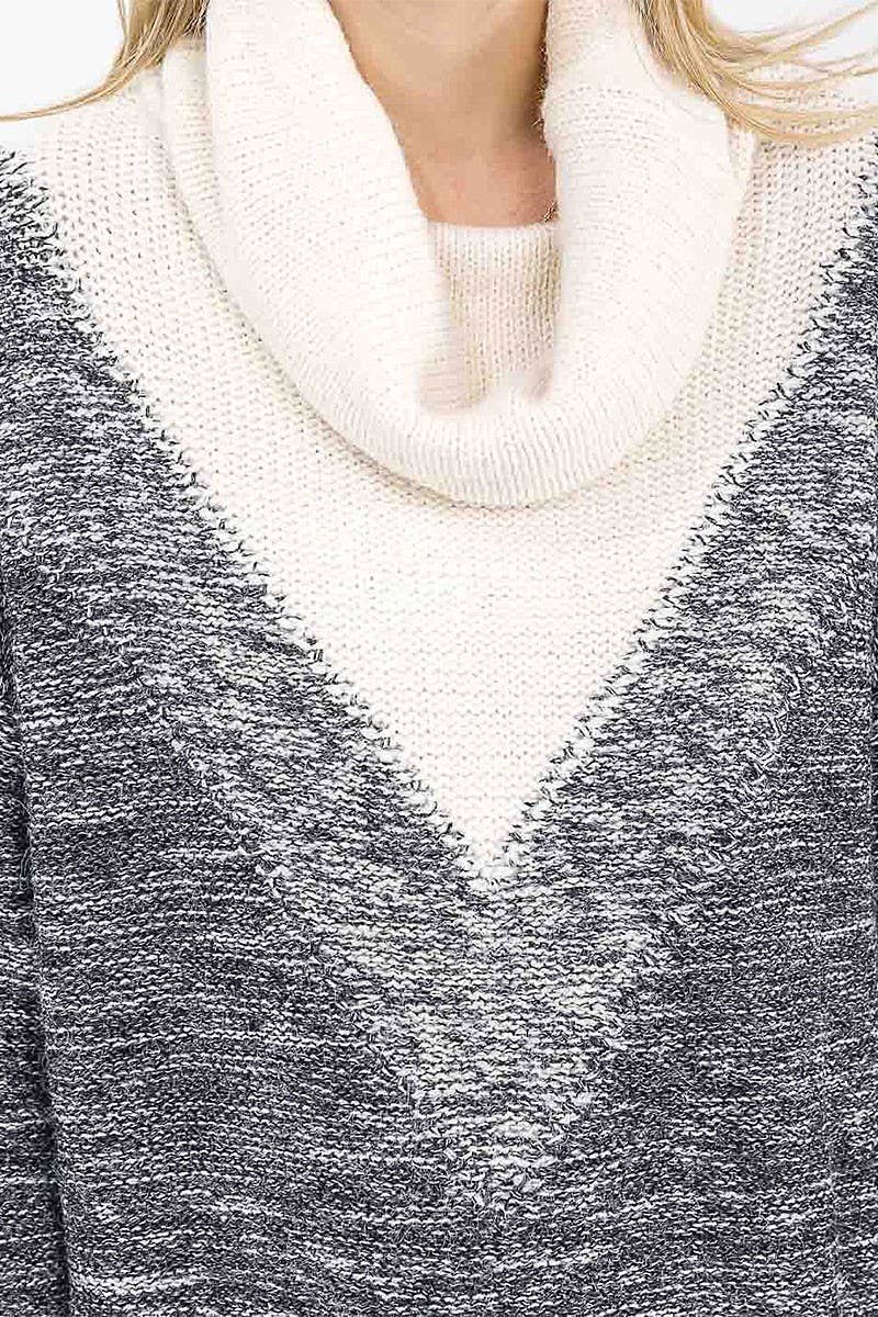 CHARCOAL IVORY MULTI COLOR V-NECK OVERSIZED PULLOVER SWEATER for wholesale on Faire3