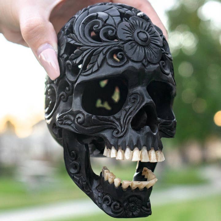 Calavera de azúcar de madera del Día de los Muertos de 4.5 pulgadas para venta al por mayor de OddNot
