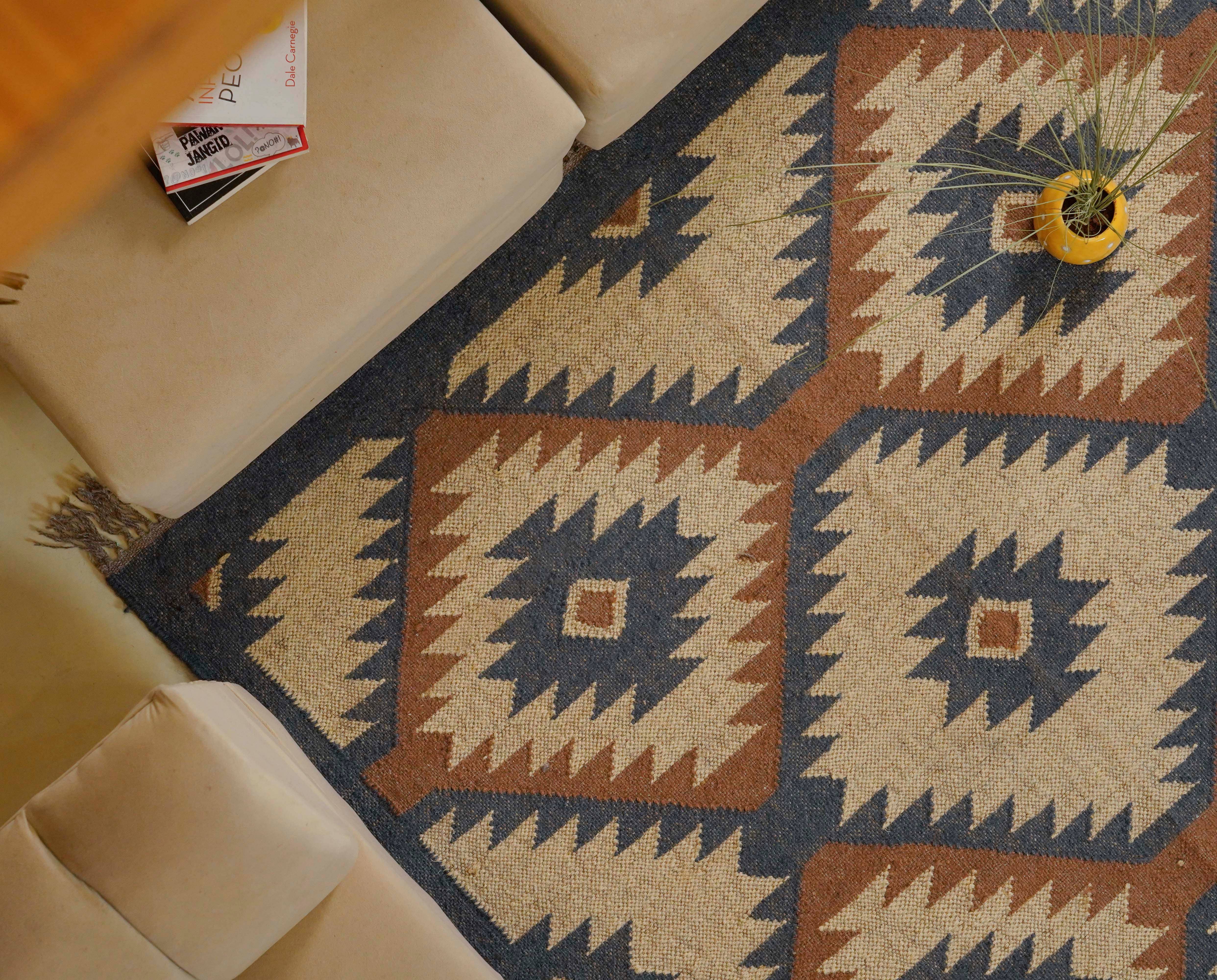 Chouhan Rugs - Wholesale Vloerkleed - Geometrische Kilim jute tapijten Meer kleurige wol jute dhurrie12