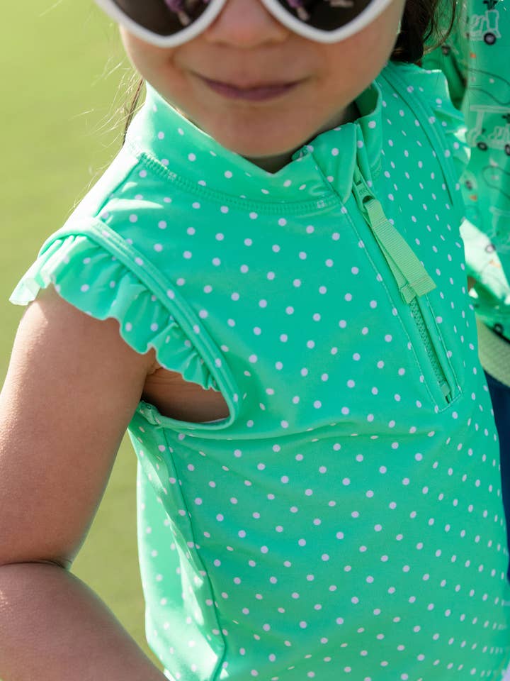 Green Girls Spring Bud Micro Dot Sleeveless Zip Ruffle Sleeve Active Top
for wholesale on Faire0