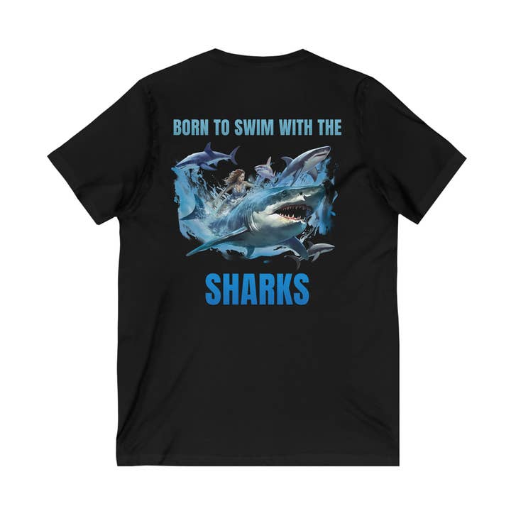 T-shirt con scollo a V a maniche corte in jersey unisex per la vendita all'ingrosso da parte di 2 Sharks Apparel And More