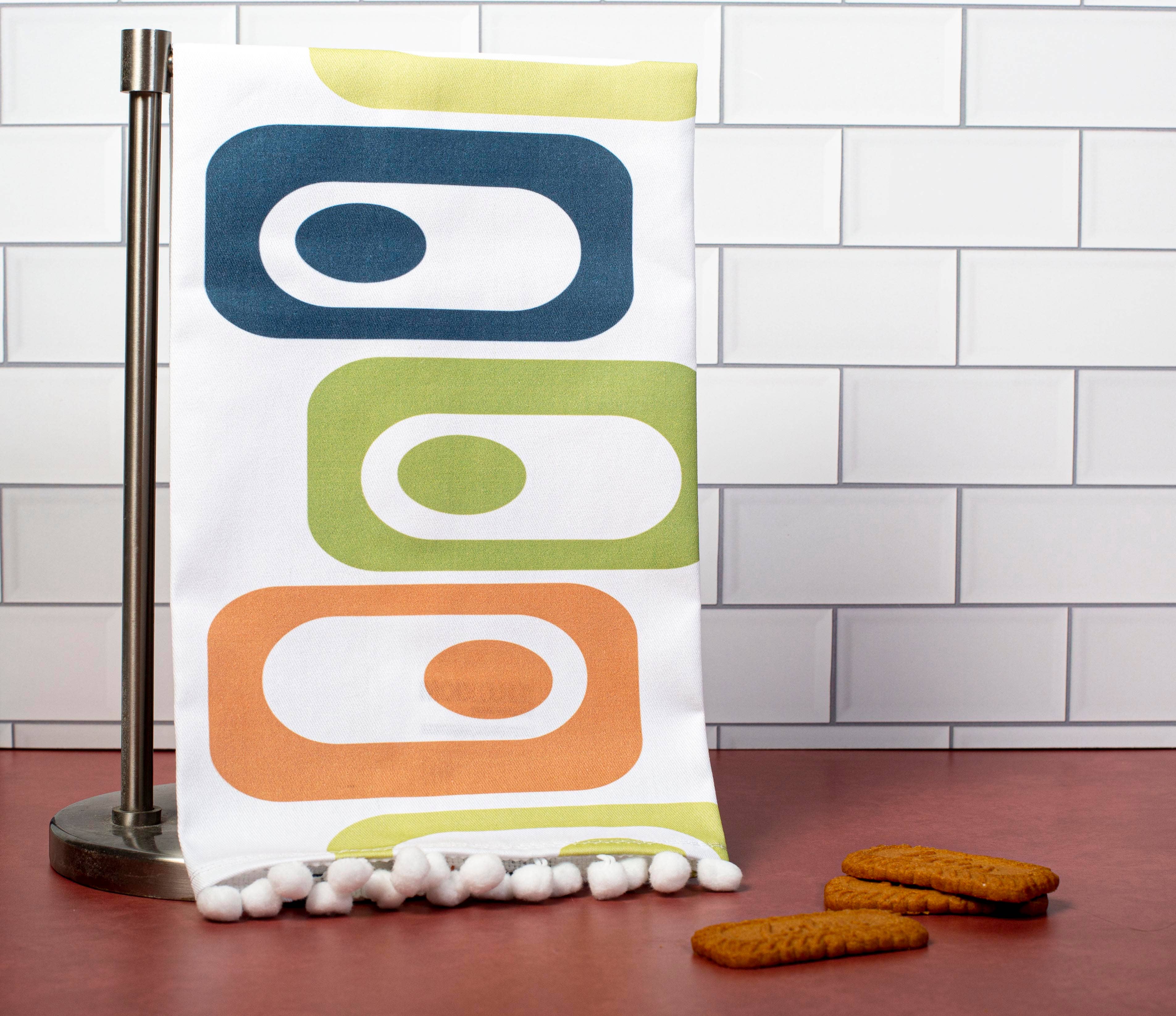 Mod Lounge Paper Company - Wholesale Tea Towel - Circle in Squares Mid Century Modern Tea Towel with trim1
