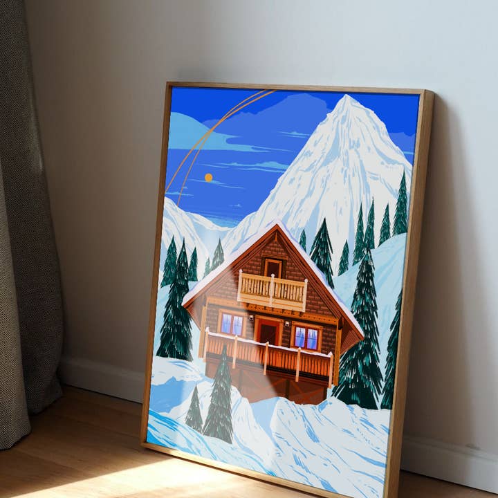 Emily Palmer Illustration - Wholesale Art Print - Festive Illustrated Wall Art Print - Ski Chalet2