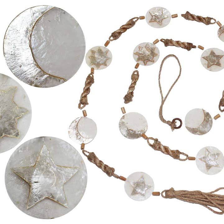 Capiz-Girlande aus Abaca-Seil mit Sonne, Mond und Stern für den Großhandel von Om Gallery