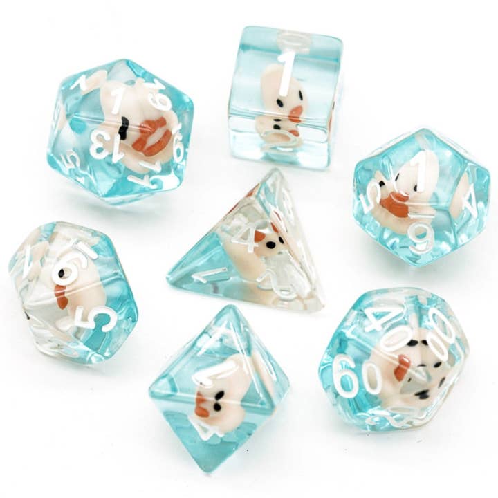 Pink Duck RPG Dice Set for wholesale by Foam Brain Games