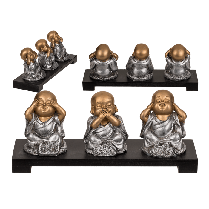 Out of the blue KG - Wholesale Decorative Figurine - 3 Polyresin decoration figurines on wooden bowl,0