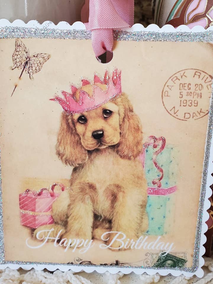 Gift Tag Happy Birthday Crowned Dog for wholesale by Little Heart Designs