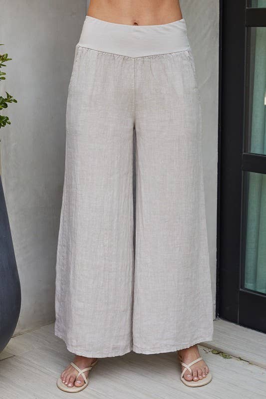 VENTI6 - Wholesale Pants - Women's - SOLID LINEN STRETCH WAISTBAND PANTS (8730-SOLID)4