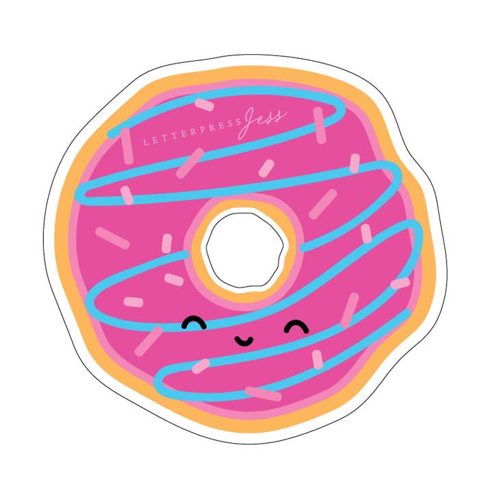 Cutie Kawaii Donut Sticker for wholesale by Letterpress Jess