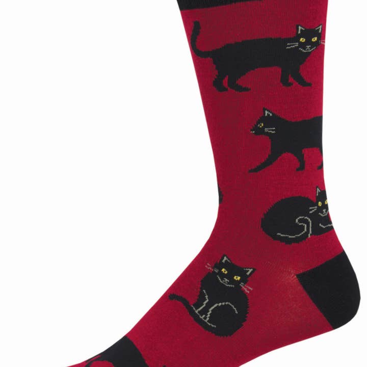 Socksmith Mens Socks Bamboo - Black Cat - Red for wholesale by Bobangles