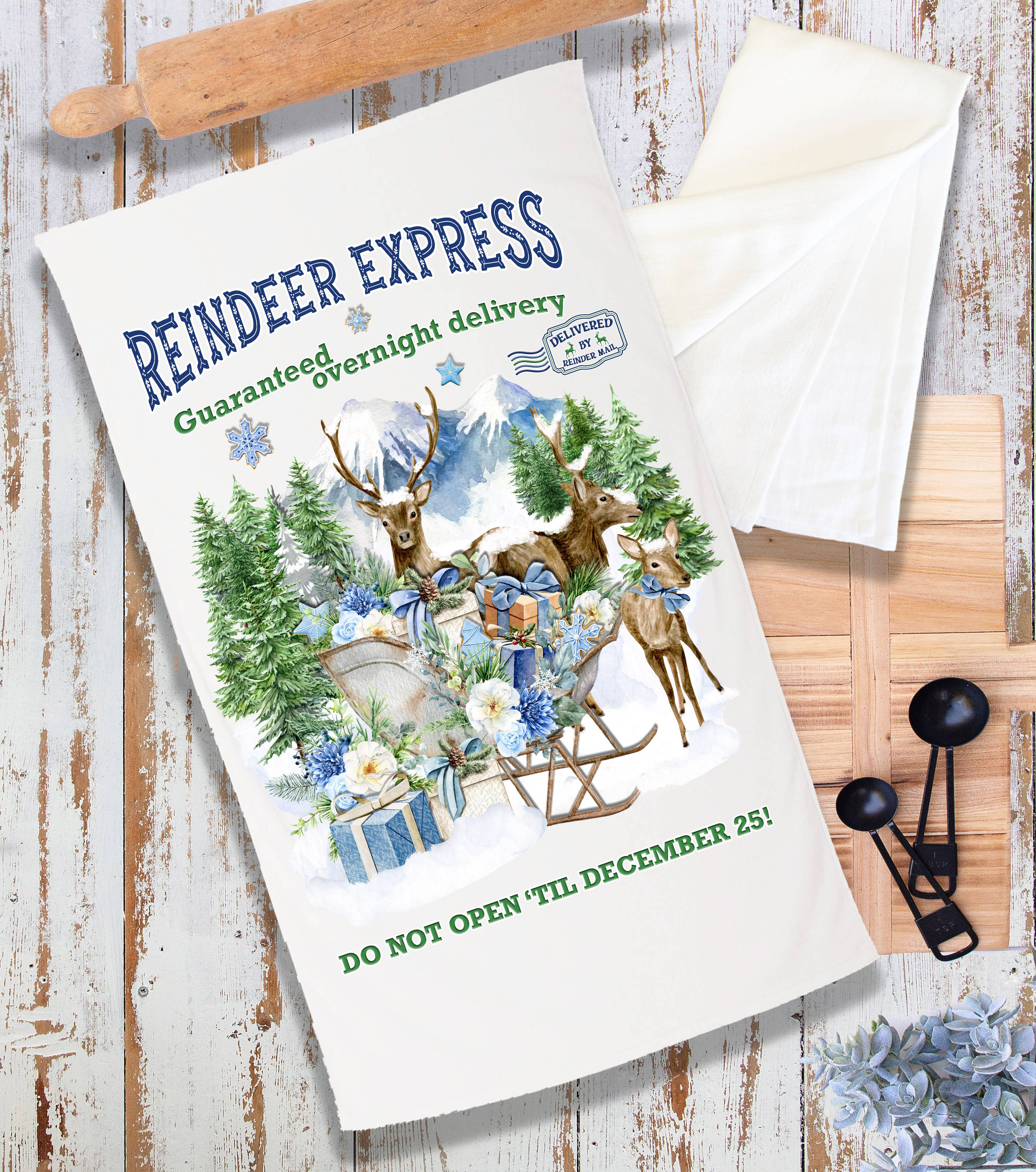 Avery Lane Gifts – wholesale Tea towel – Christmas Blue Reindeer Express Terry Cloth Towel0