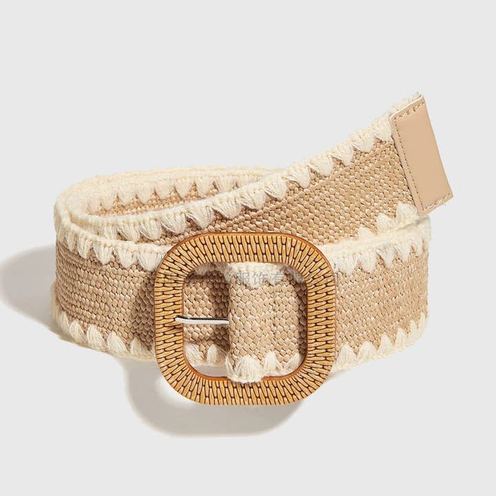 Boho hollow woven straw belt for women for wholesale by Little Trendy