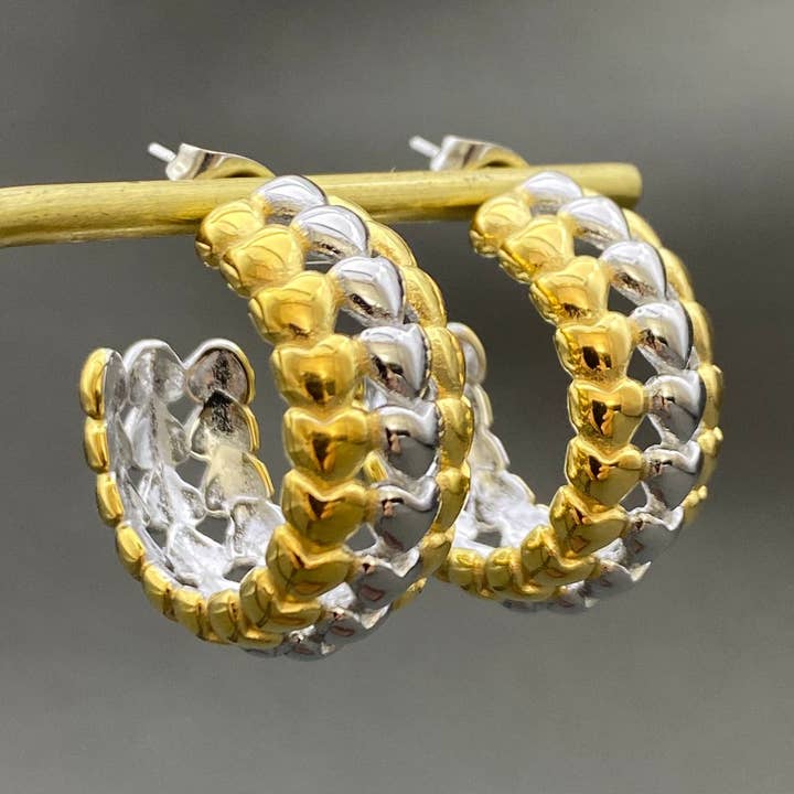 18K Golden S.Steel Hollow HeartC-shaped Stud Earrings - FGS for wholesale by Mio Queena