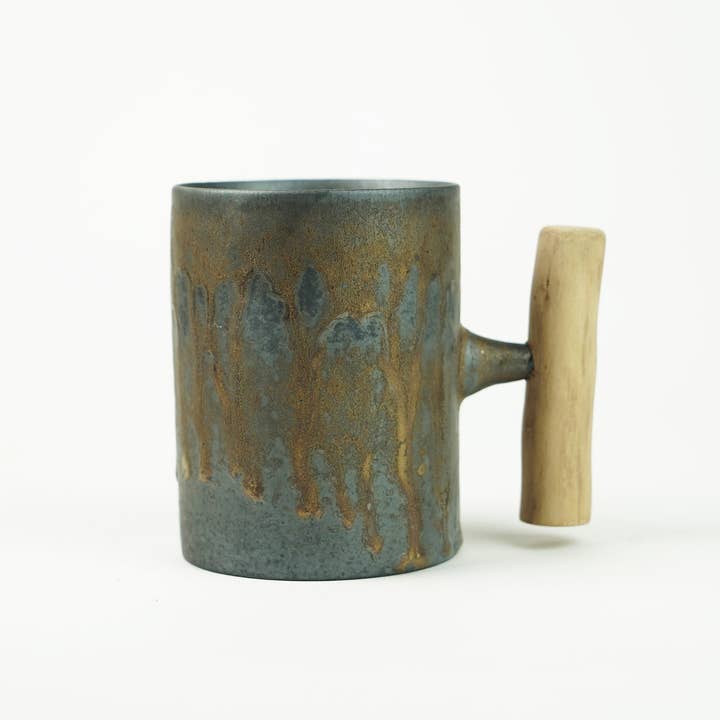 Backwoods Provisions - Wholesale Coffee Mug - Iron Bronze Glazed Ceramic Mug with Wooden Handle