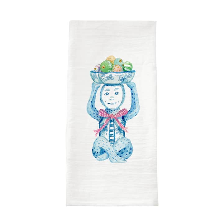 Holiday Chinoiserie Monkey Watercolor Tea Towel for wholesale by Simply Jessica Marie