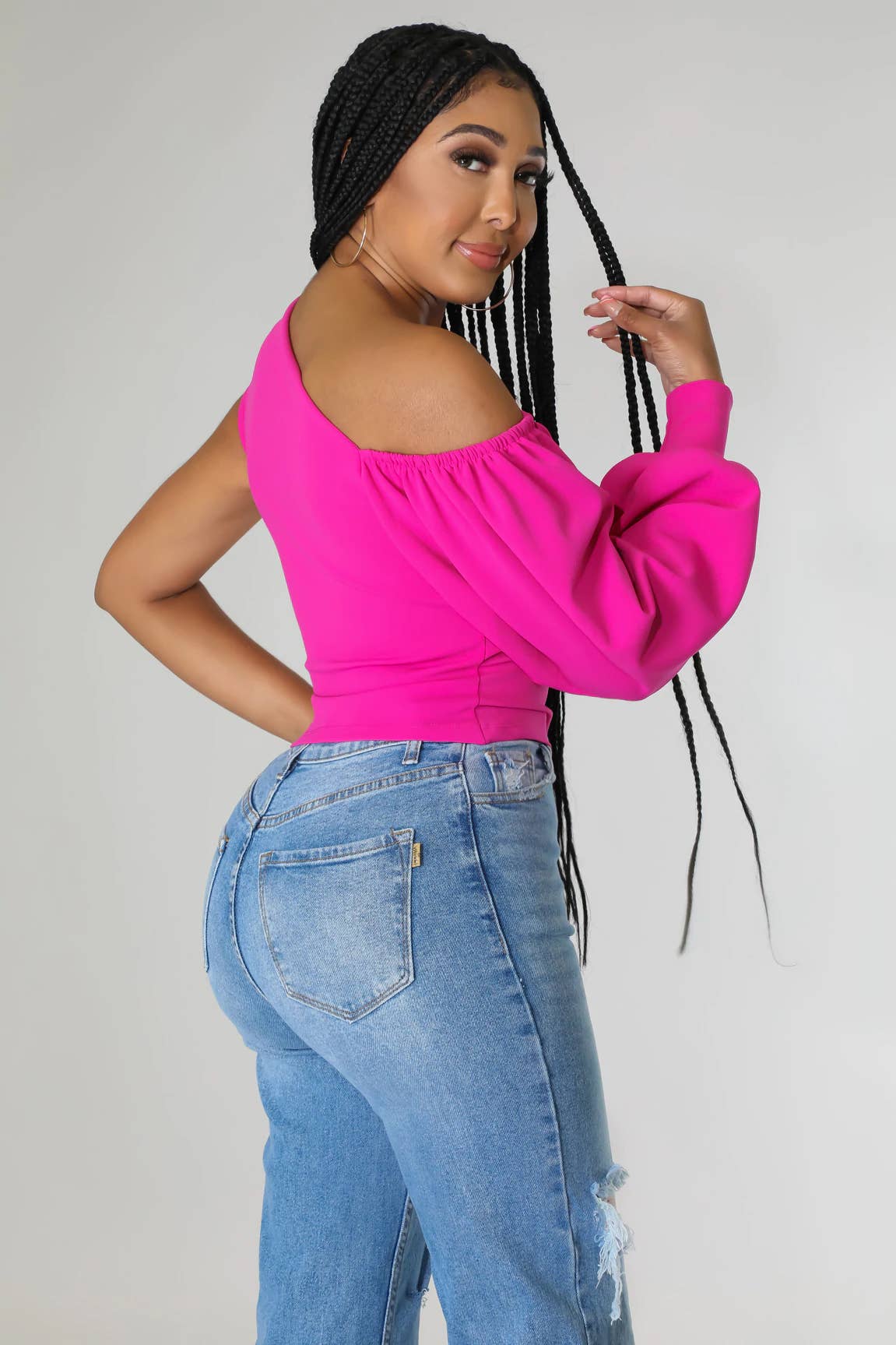 5besties inc - Vente Chemisier – femme - HAUT À MANCHES BULLES À UNE ÉPAULE14