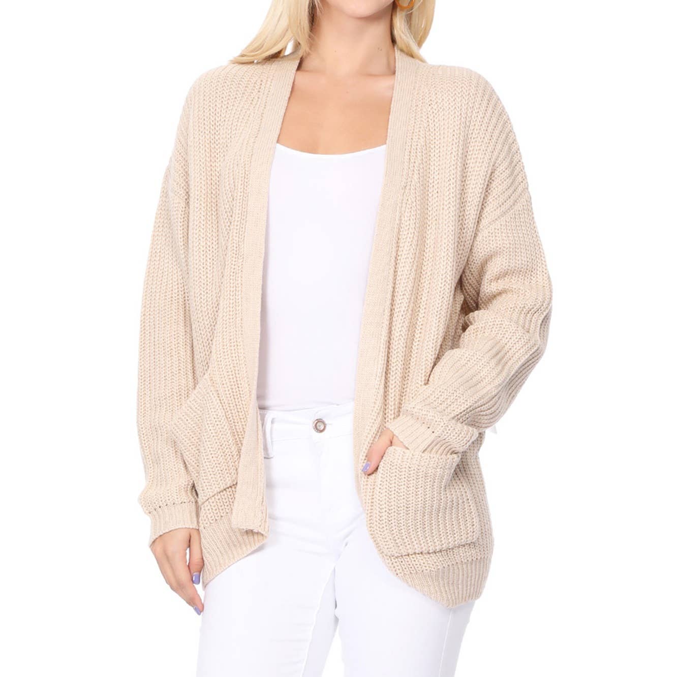 Mak – wholesale Cardigan – Women’s – Women's Waffle Knit Open Front Sweater Cardigan HK824612
