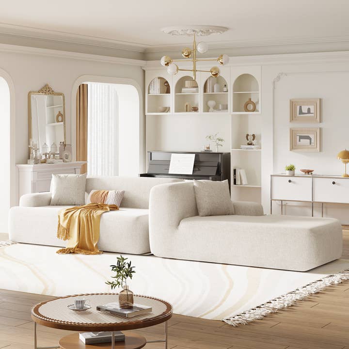 Beige Modern L-Shape Modular Sofa 2-Piece Set for wholesale on Faire