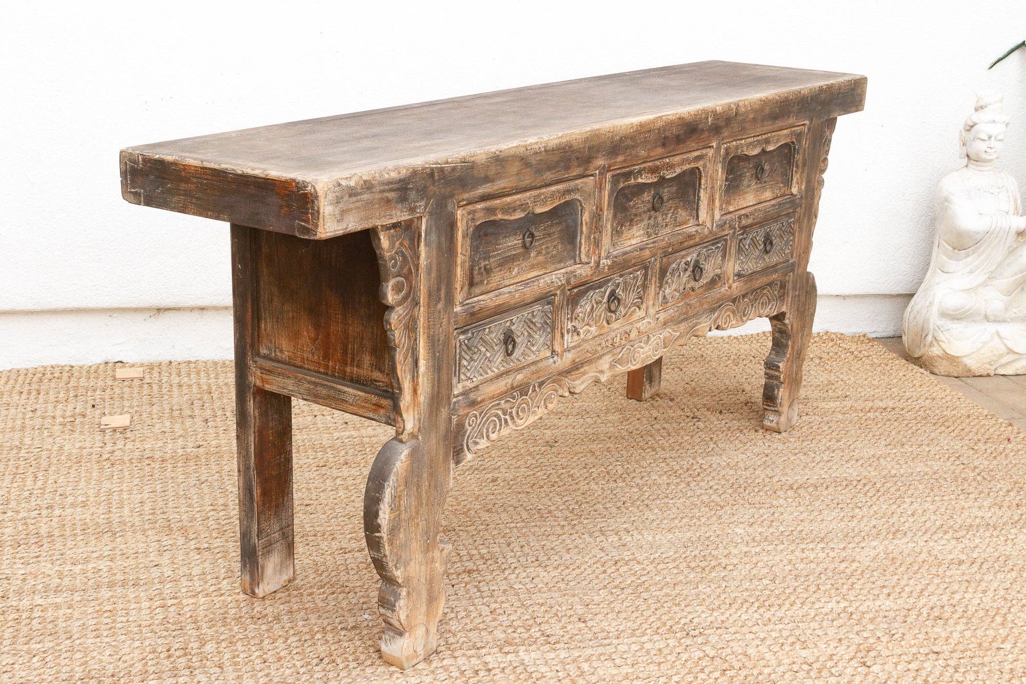 De-cor - Wholesale Console Table - Oriental Sanctuary, Antique Carved Altar Table5