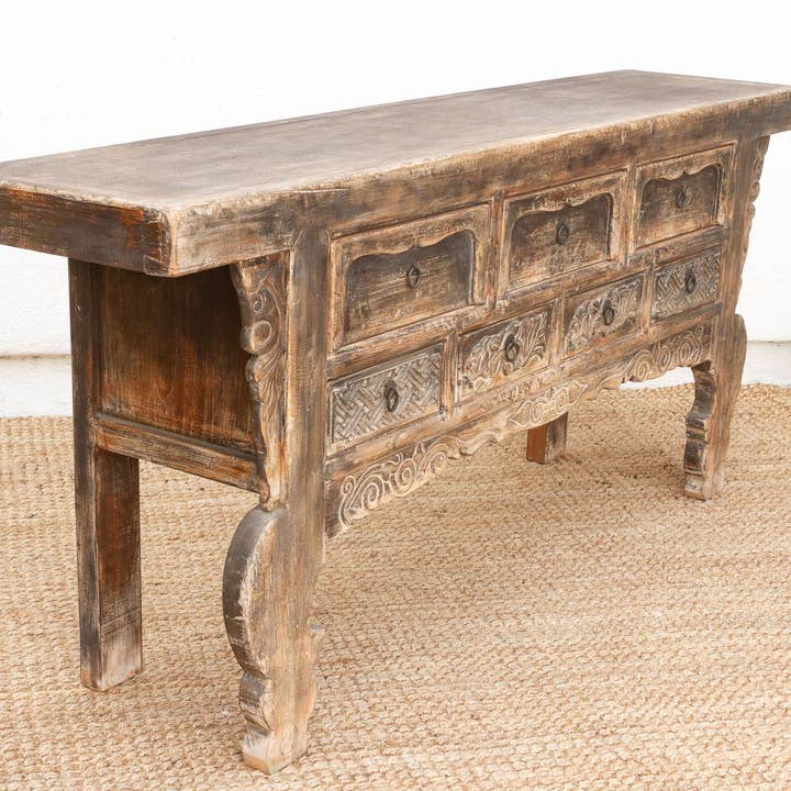 De-cor - Wholesale Console Table - Oriental Sanctuary, Antique Carved Altar Table5