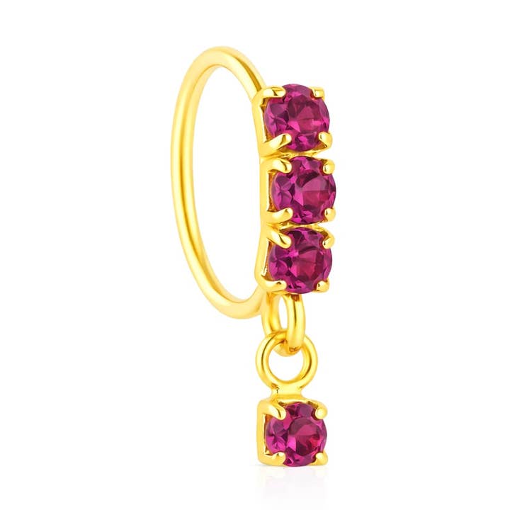 Purple 3 Stone Gold Dangle Nose Ring For a Pierced Nose for wholesale on Faire0