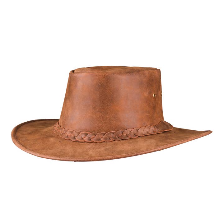 Brown Unisex Crushable Packable Outdoor Waterproof Leather Hat for wholesale on Faire