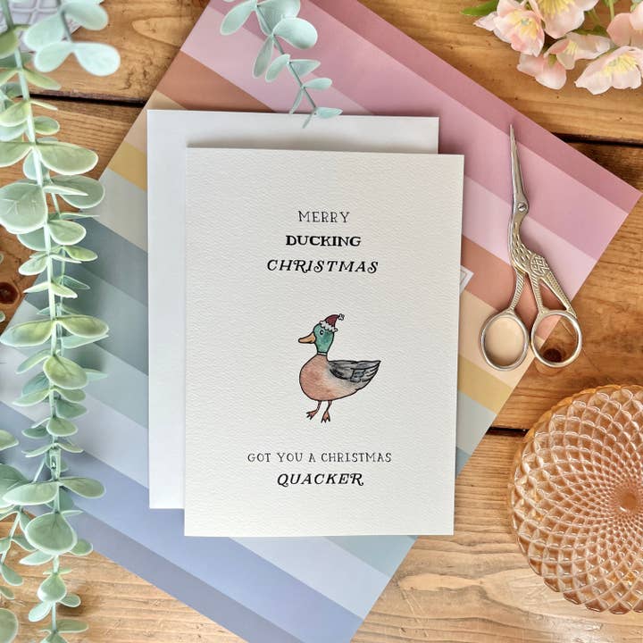 Holiday – “Merry Ducking Christmas” Punny Duck-Themed Card for wholesale by kenziecards