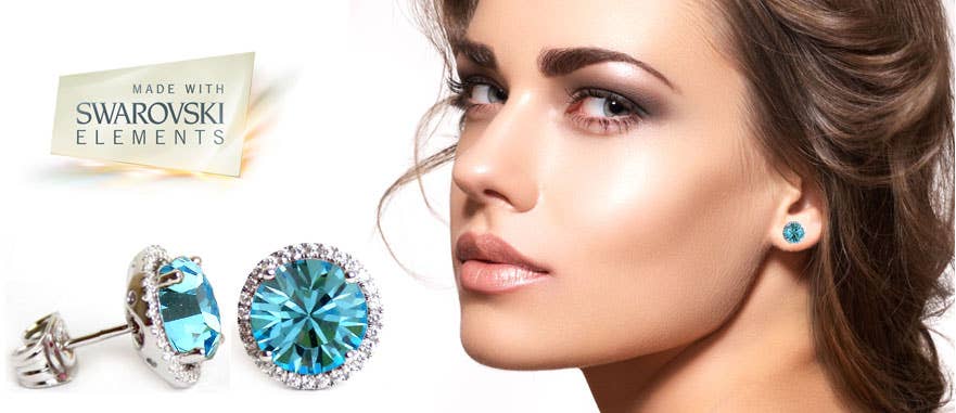 Glimmering Handmade - Wholesale Stud/Post Earrings - Birthstone Swarovski Crystal Handmade Silver Solitaire Studs19