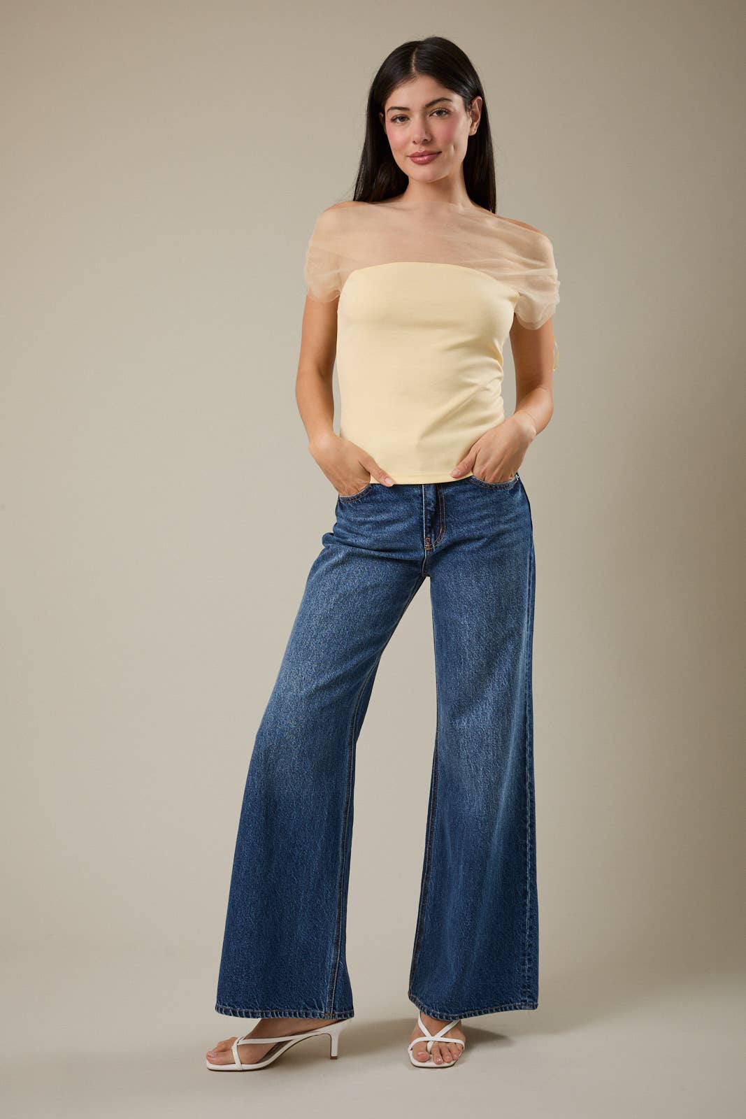 Sunday Edition - Wholesale Blouse - Women's - MESH & PONTI MIX DRAPE TOP7