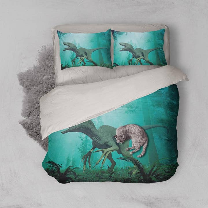 Ensemble de housse de couette dinosaure vert 3D ensemble de literie taies d'oreiller 78 pour la vente par Jess Art Decoration