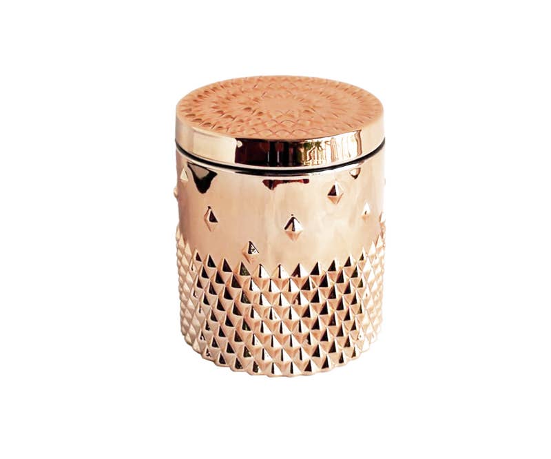 Antwerp Luxury candle supplies - Vendita all'ingrosso Barattoli - Vaso di Vetro Rockstud – Rame/Rosa Oro Elettroplaccato – 320ml