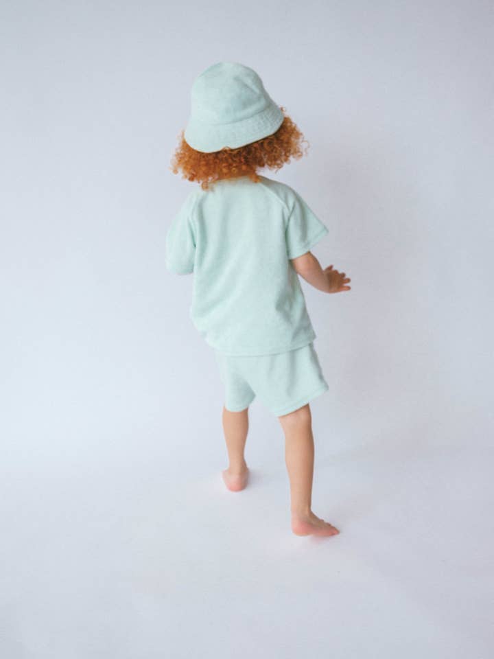 Soft Mint Sunset 3 Piece Towelling Cotton Summer Set Hat for wholesale on Faire