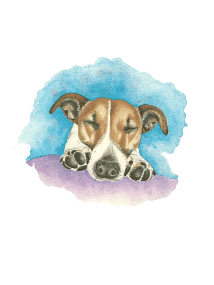 Sleepy Terrier Dog Art Print- Colourful Dog Cute Wall Art for wholesale by Charlotte Stone Art