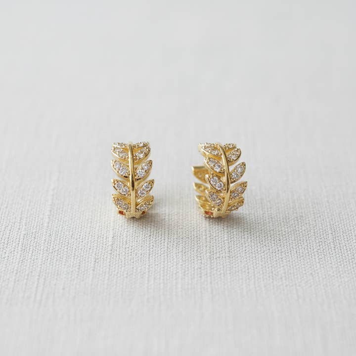 Vintage Zircon Wheat Ear Huggie Earrings for wholesale by Ellemadera