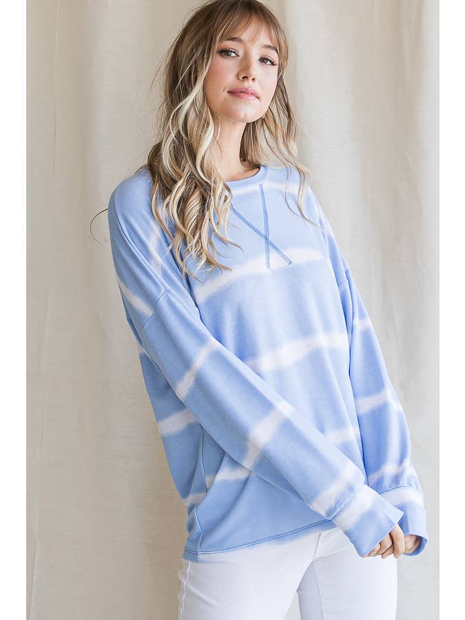 7th Ray - Wholesale Knit Top - Women's - Stripe Tie Dye V Seam Drop Shoulder Long Sleeve Top T356514