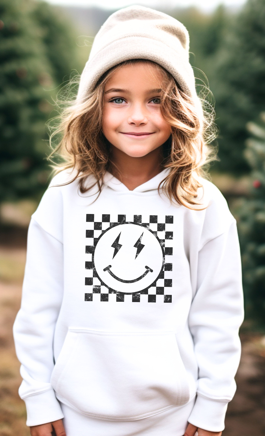 Kids By Kissed Apparel – Großhandel Hoodie – Kinder – Retro Checkerboard Lightening Smiley Youth Fleece Hoodie3