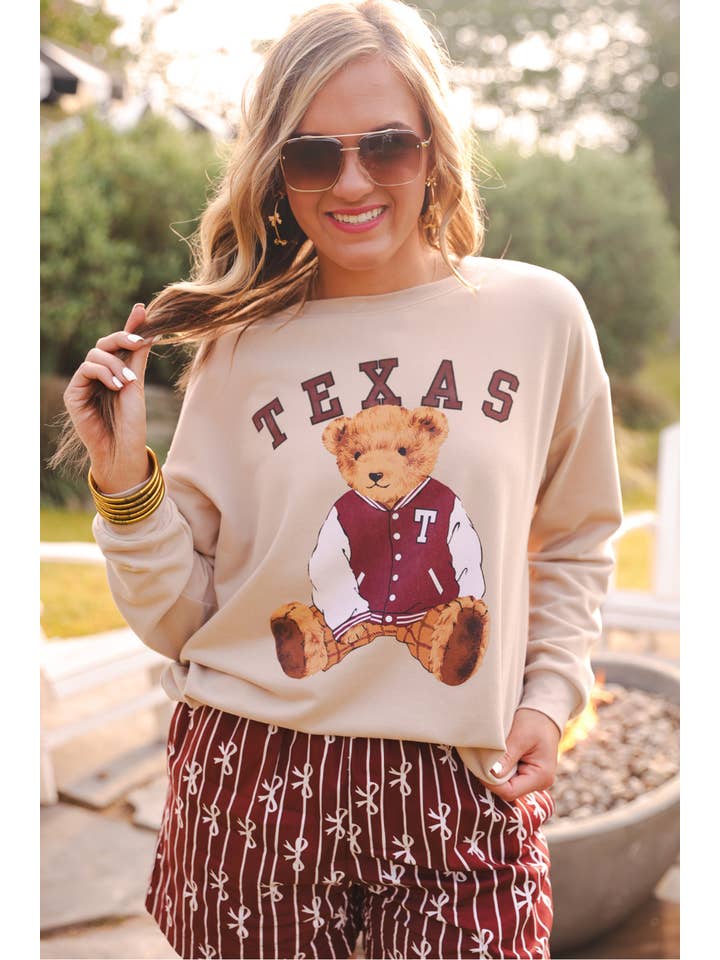 Neutral Benny The Bear Texas Pullover- Maroon for wholesale on Faire2