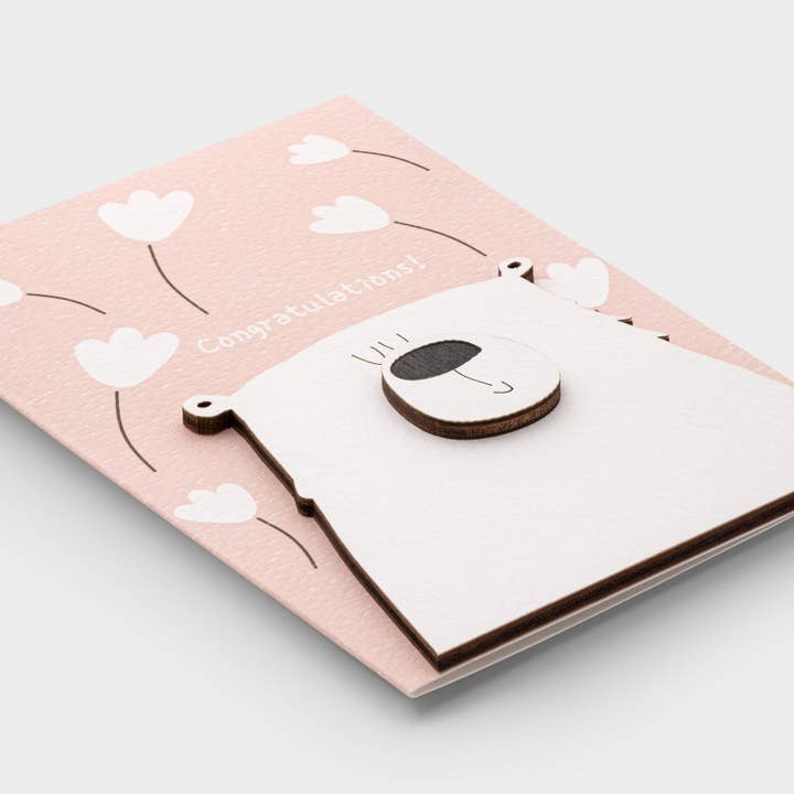 Handmade 3D Wooden Greeting Card – Bear Congratulations Card for wholesale by PESKOVOI