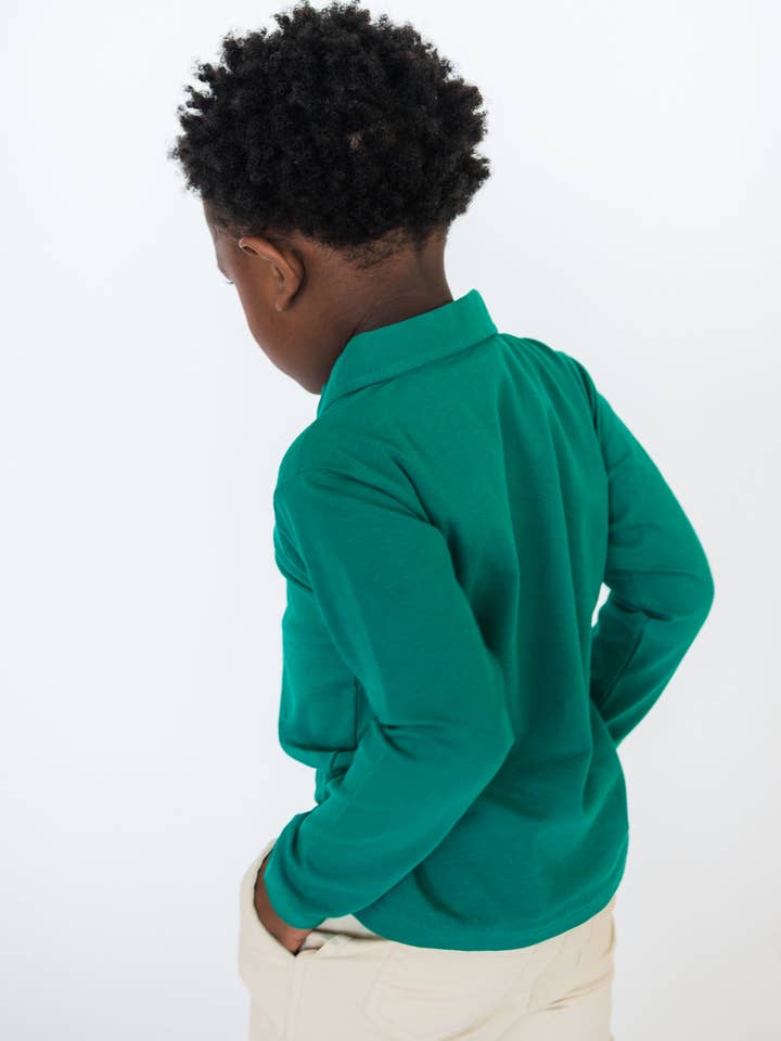 Boys Emerald Green Knit Long Sleeve Polo Shirt
for wholesale on Faire3